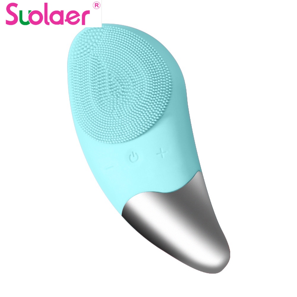 Bàn chải silicone chạy điện Suolaer mini massage rửa mặt làm sạch sâu lỗ chân lông chăm sóc da