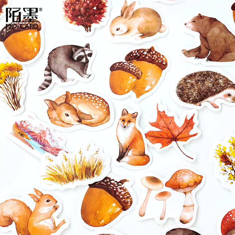 Hộp 46 sticker chủ đề cánh rừng mùa Thu xinh xắn trang trí nhật ký DIY đẹp mắt Box Sticker ST431