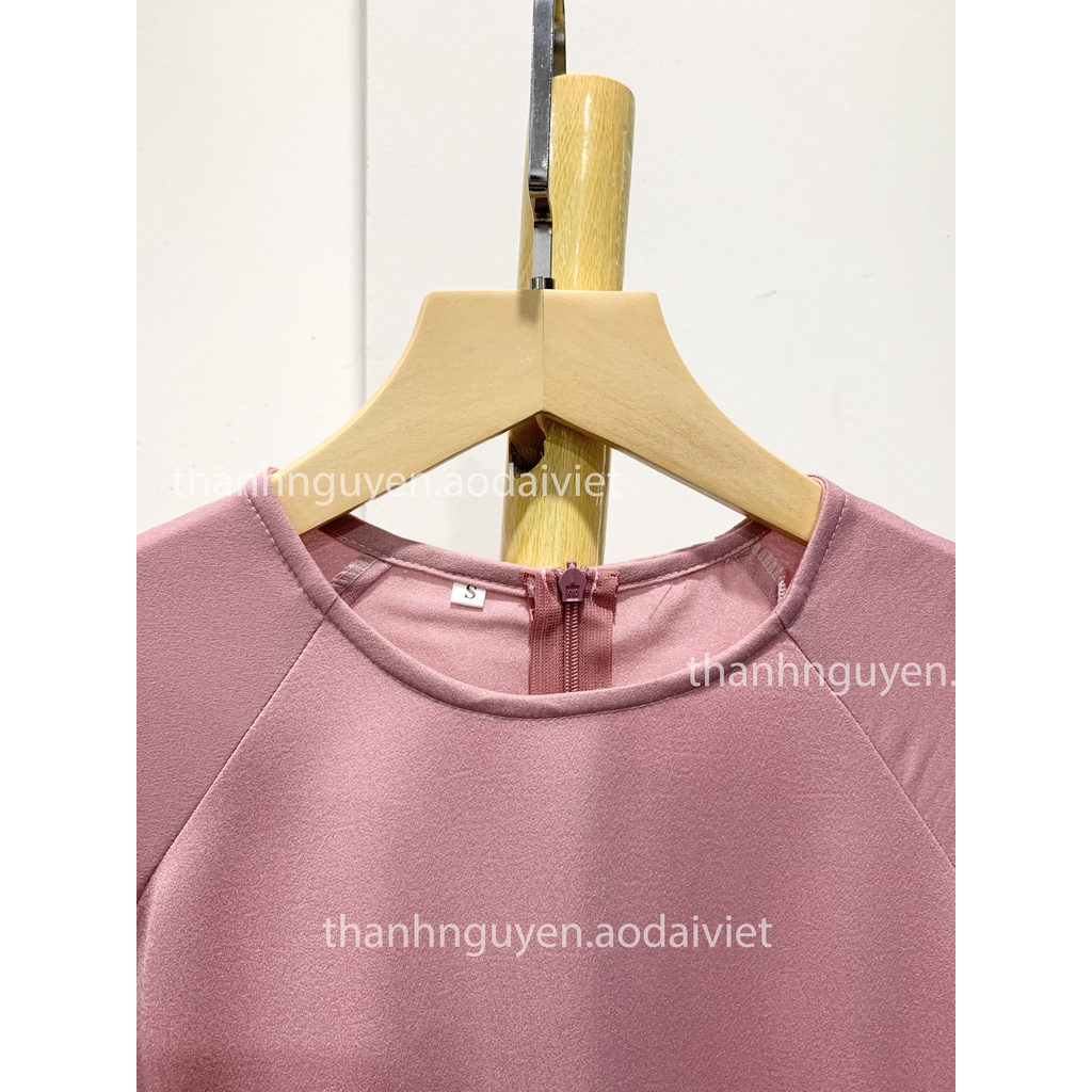 Áo dài hồng phấn dáng suông truyền thống lụa Tây Thi