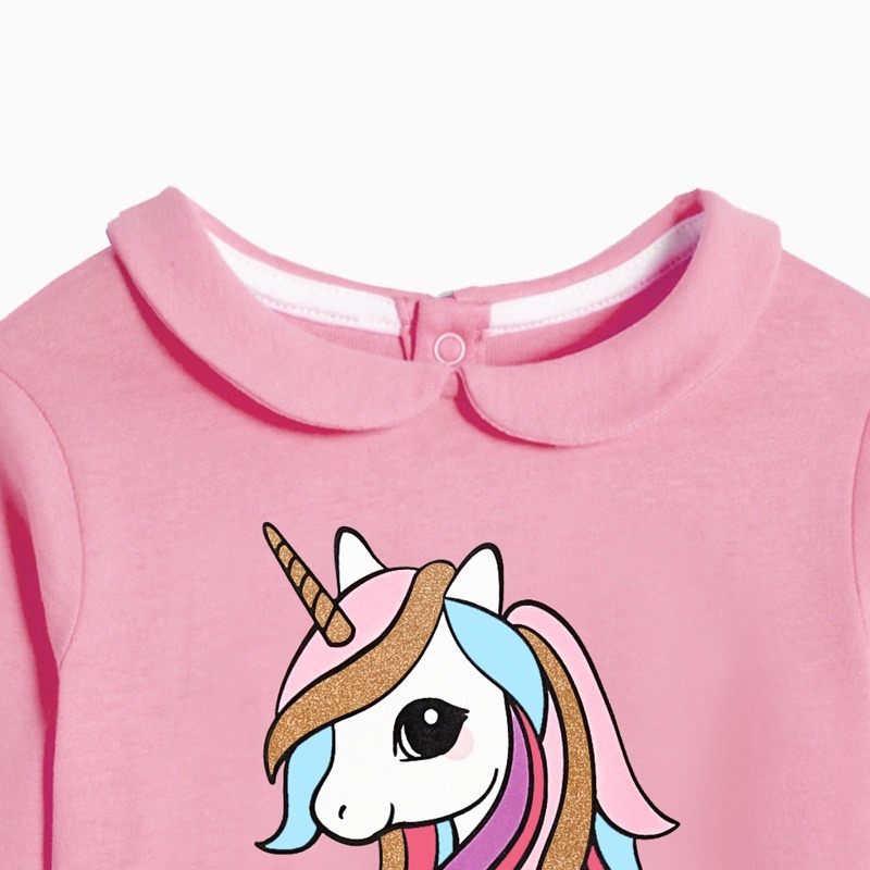 Váy cotton dài tay chân voan Pony hồng cổ sen Little Maven 2-7Y