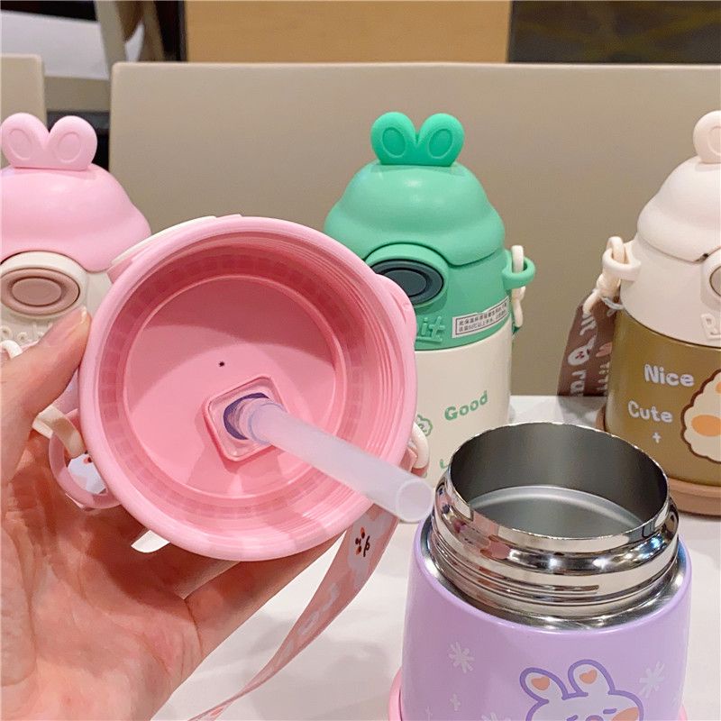 Bình giữ nhiệt bụng bự TRANCY ,Bình nước có ống hút hoạt hình 500ML dành cho học sinh CUTE-01.