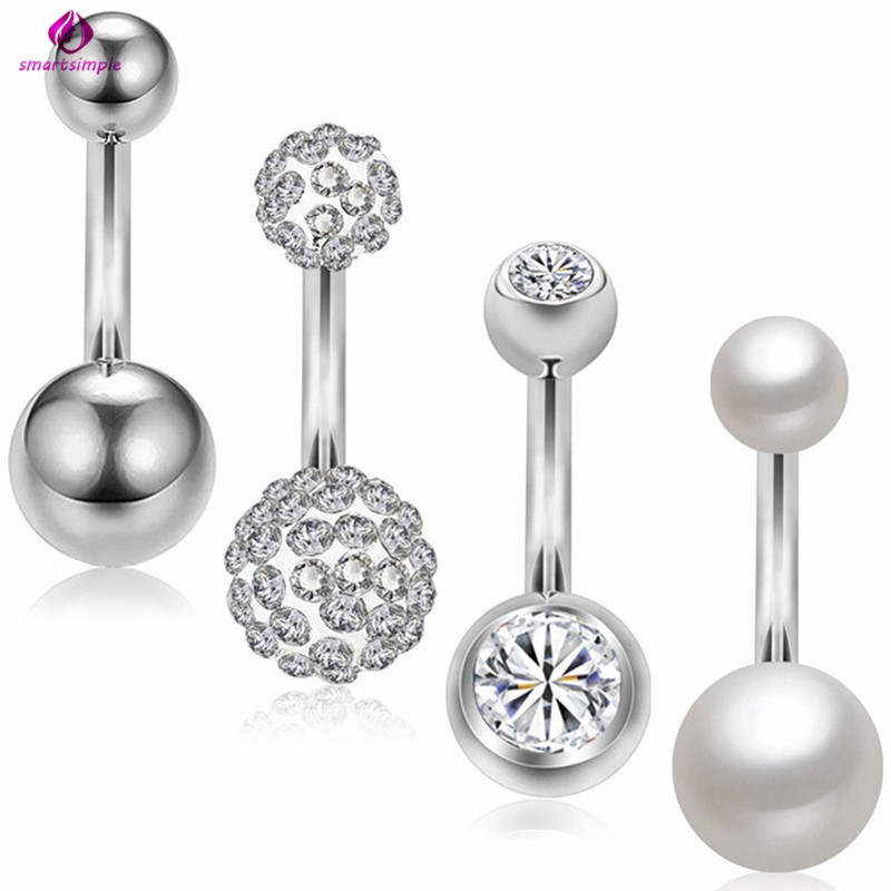 Bộ 4 Khuyên Rốn Bằng Thép Không Gỉ Đính Đá Xinh Xắn