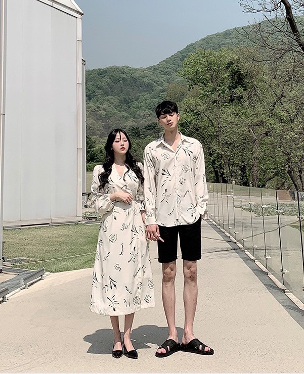 Set đồ đôi nam nữ đẹp [FREESHIP] Set áo váy sơ mi đôi chất đẹp Hàn Quốc Couple CP020