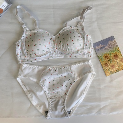 Set Áo Lót Nâng Ngực + Quần Lót Nữ Họa Tiết Hoa Thời Trang