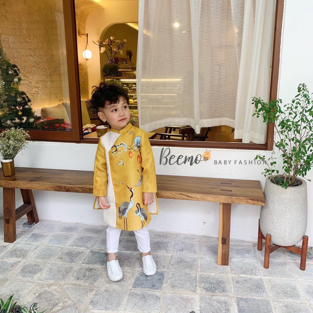 Áo dài bạch hạc vần mây cho bé trai