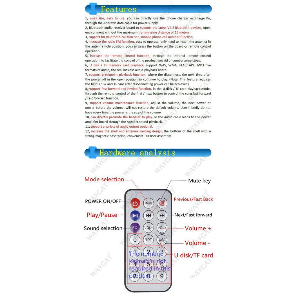 Bảng mạch nhận tín hiệu âm thanh bluetooth hỗ trợ usb thẻ TF chuyên dụng tiện lợi