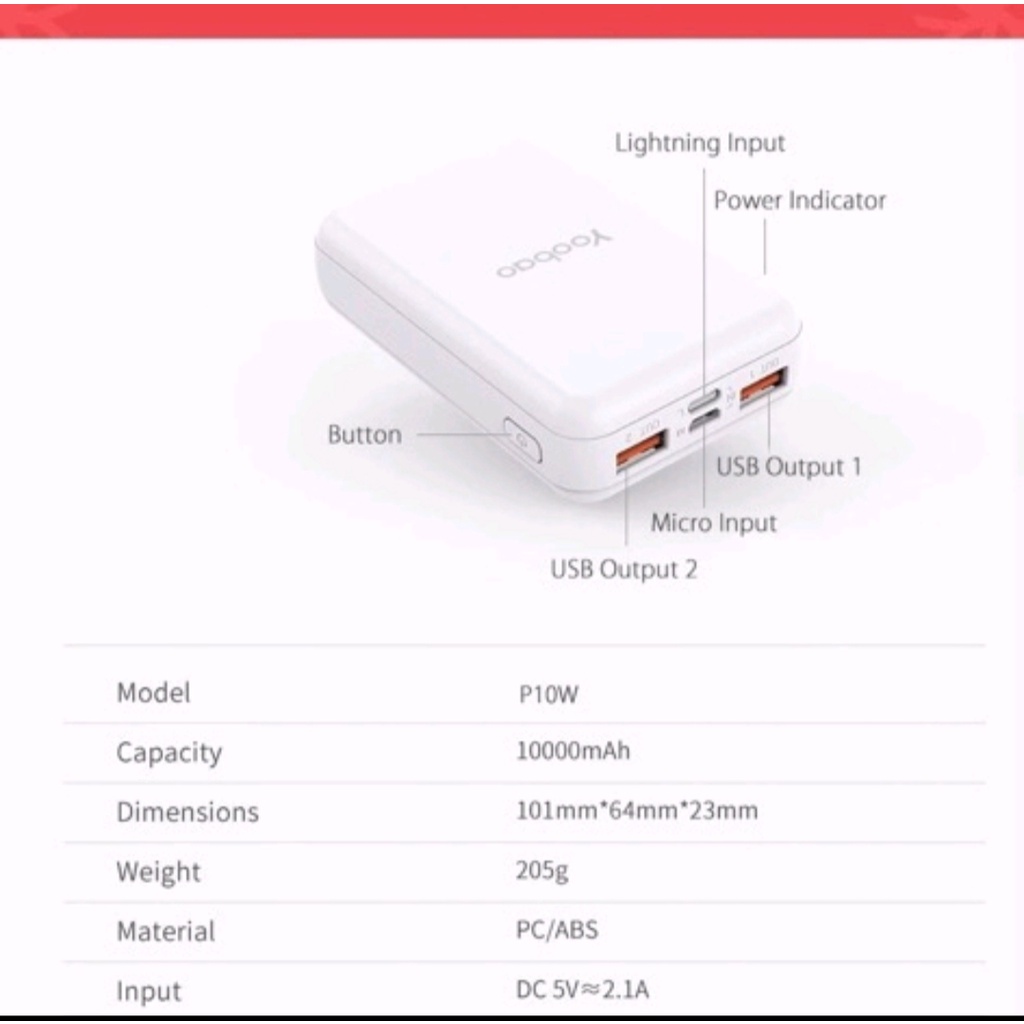 Pin Sạc dự phòng mini Yoobao P10W 10000mAh