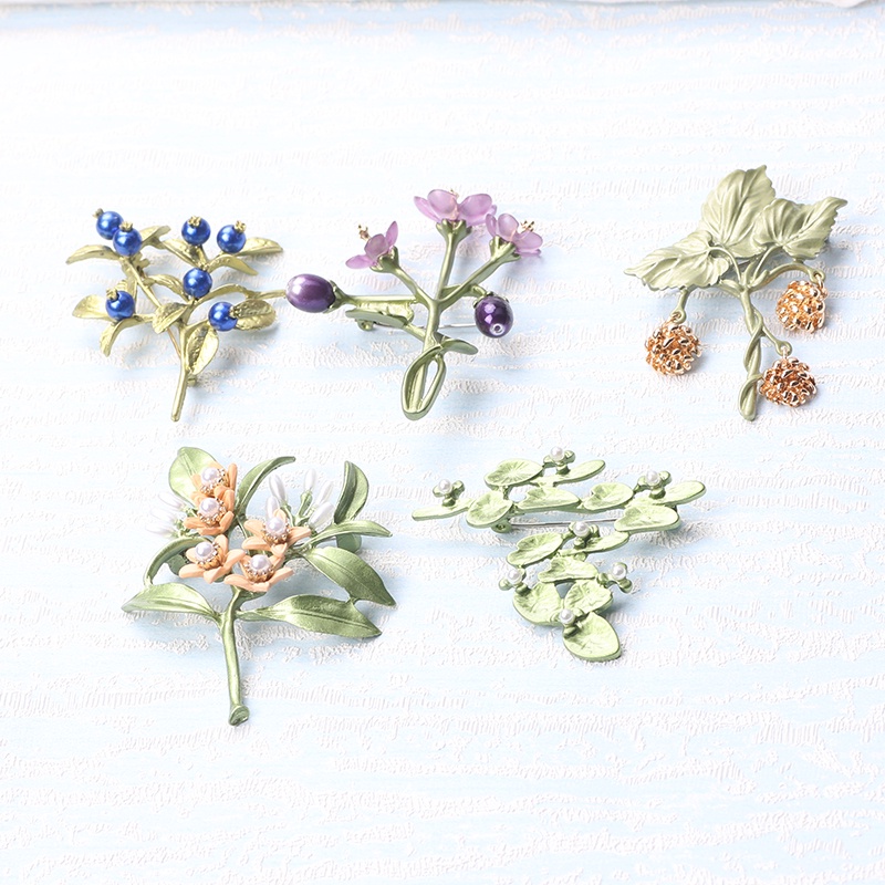 Ghim Cài Áo Hình Dây Leo Hoa Lá Việt Quất/Hoa Anh Đào/Tuyệp Tre Vintage Làm Quà Tặng Cho Nữ