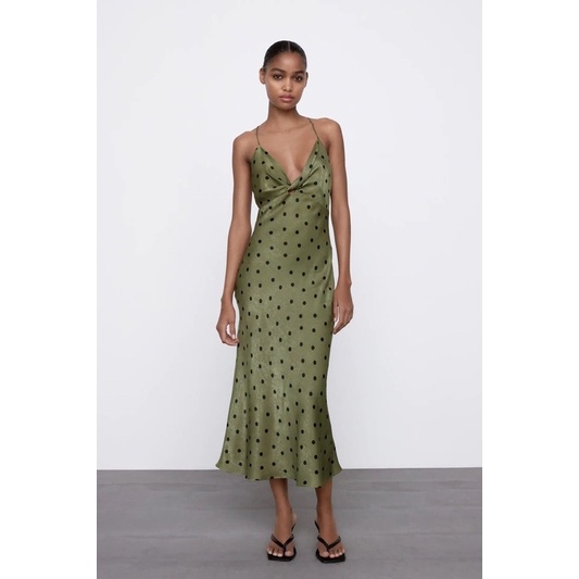 Đầm dây chấm bi Zara XS