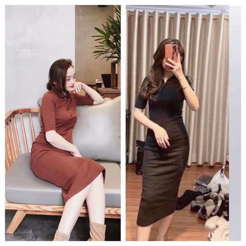 [Mã SKAMA06 giảm 8% tối đa 50K đơn 250K] Váy midi cổ đức khuy cài 2 màu