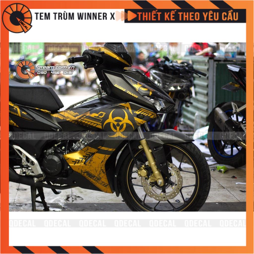 Tem trùm Winner X Radiation đen vàng đồng nhôm mờ decal 3 lớp thiết kế theo yêu cầu