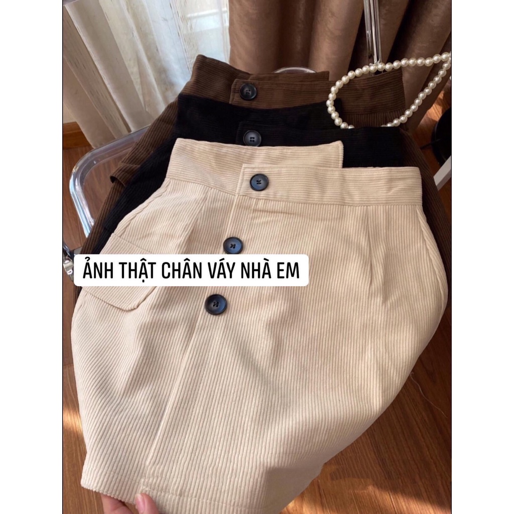 chân váy chữ a ngắn lưng cao công sở bigsize nhung tăm LAVILO CV02