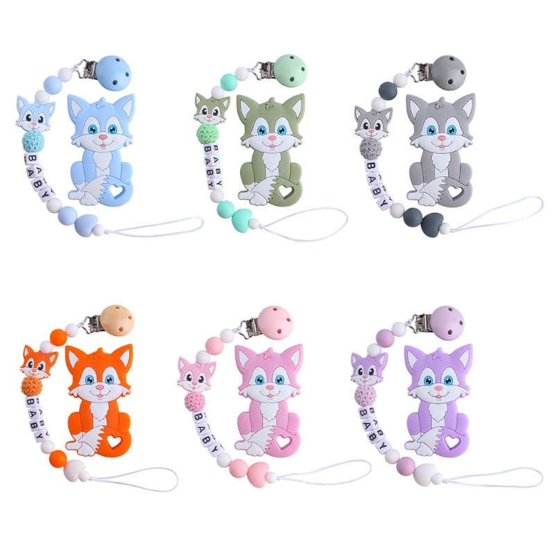 Set 2 Núm Ti Giả + Kẹp Núm Vú Giả Bằng Silicon Hình Động Vật Hoạt Hình Cho Bé