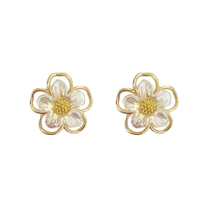 Khuyên Tai Nhựa Resin Mạ Vàng Trắng Hình Hoa Dễ Thương