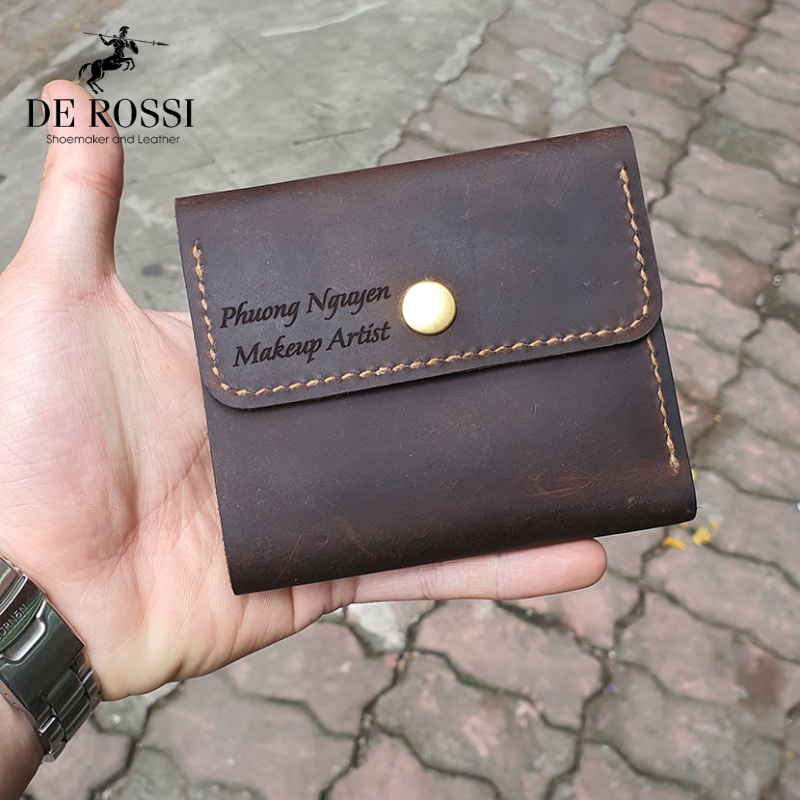 Ví Hộp Thủ Công Da Bò Sáp Vintage 03 Derossi Khắc Tên Theo Yêu Cầu [ Full Box ]
