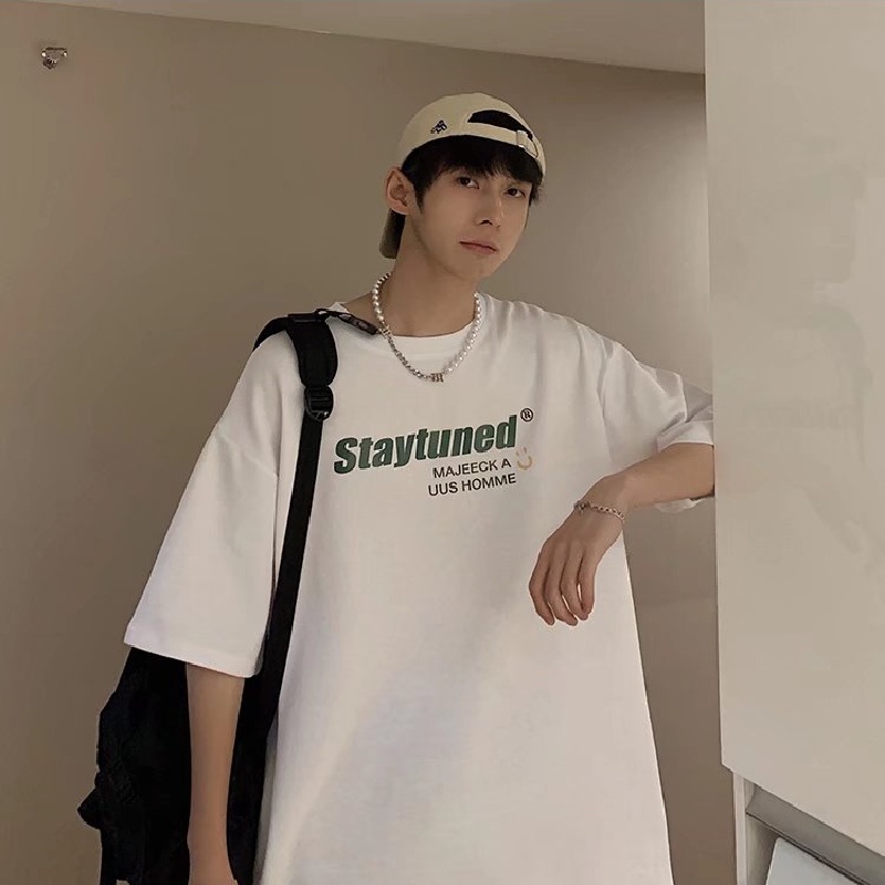 Áo Thun Ngắn Tay Form Rộng Họa Tiết Kẻ Sọc Phong Cách Hàn Quốc Cho Nam