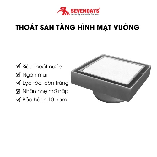 [BẢO HÀNH 10 NĂM] Phễu Thoát Sàn Ngăn Mùi SEVENDAYS Tàng Hình Mặt Vuông Size 12 mã SCV-12UL-X