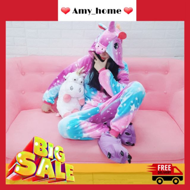 BỘ ĐỒ THÚ ĐỒ NGỦ KỲ LÂN NHIỀU MÀU CHO NGƯỜI LỚN VÀ TRẺ EM (Ảnh shop chụp thật)