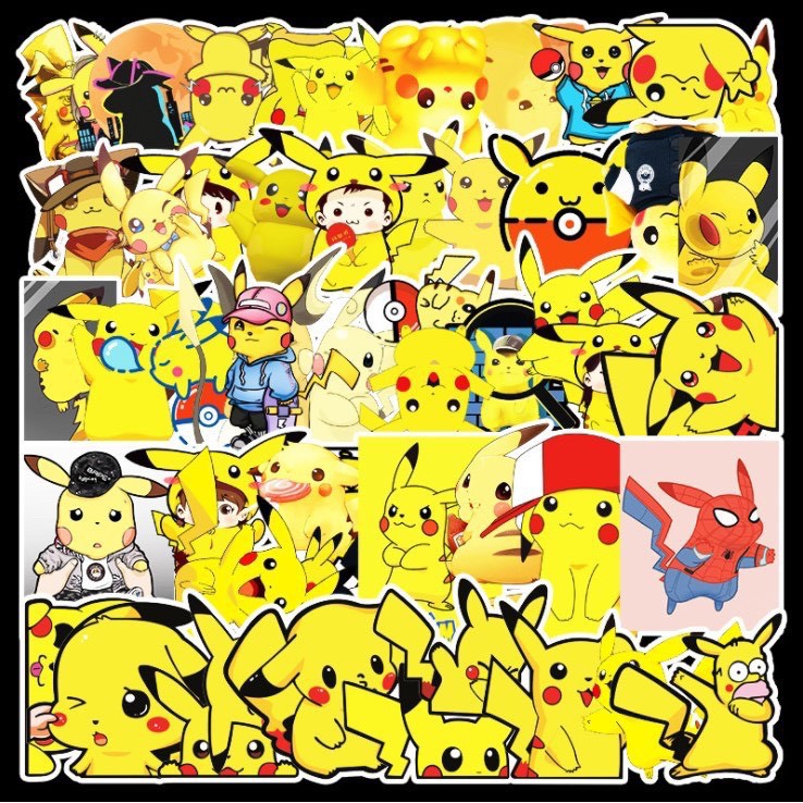 [Bộ 50 Cái] Miếng sticker cute chủ đề Pikachu - dán nón bảo hiểm, vali, laptop loại chống nước - M006