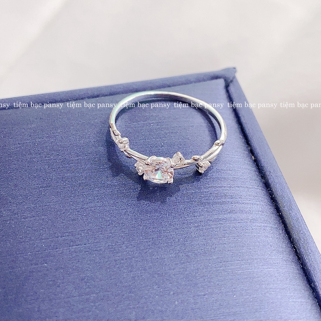 Nhẫn bạc nữ PANSY ổ đá bốn chấu cành hoa đan chéo xinh xắn - Nhẫn bạc ta thiết kế nhỏ xinh thật đẹp