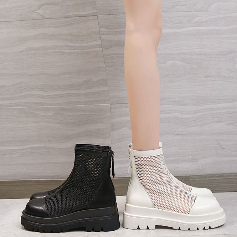 Women's Mesh Boots Hollow-out Mesh Boots Spring Short Boots Summer Thin Dr. Martens Boots Spring and Autumn Boots Thick Bottom Sandal Boots Spring and Summer