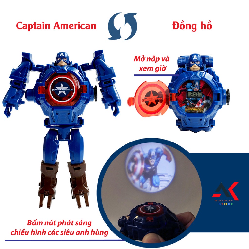 Đồ chơi đồng hồ biến hình siêu nhân robot trẻ em cho bé có đèn chiếu hình