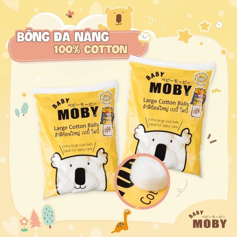 Bông gòn Moby túi 100g, bông viên đa năng công nghệ Nhật Bản cho mẹ và bé - Monnie Kids