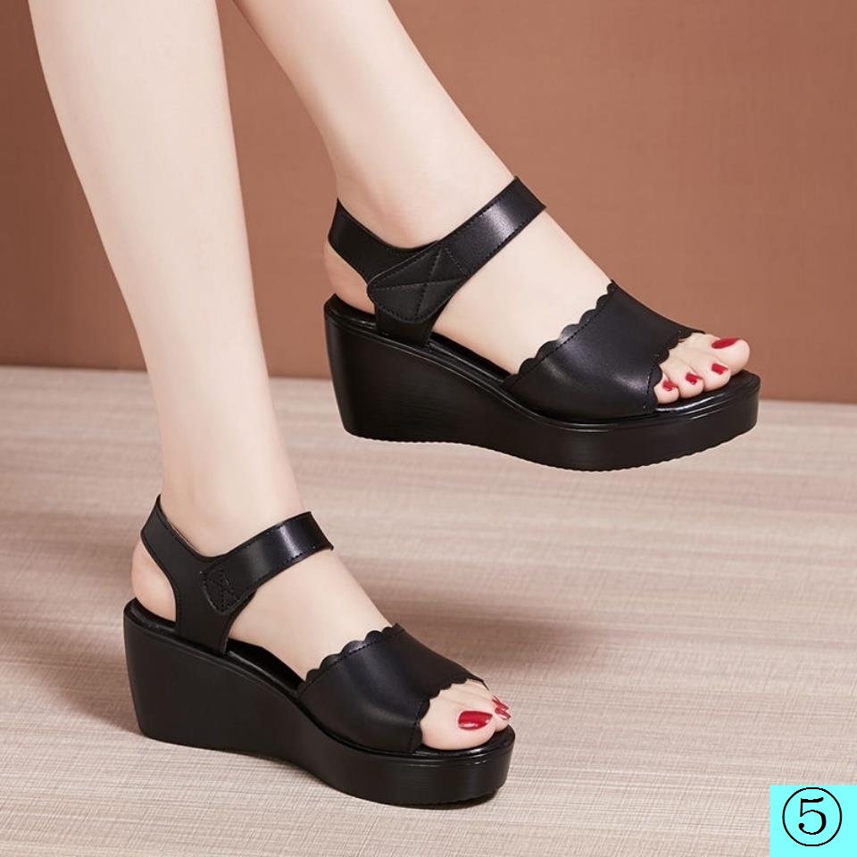 Giày Sandal Da Mềm Đế Xuồng Dày Thời Trang Mùa Hè Dễ Phối Đồ Cho Nữ