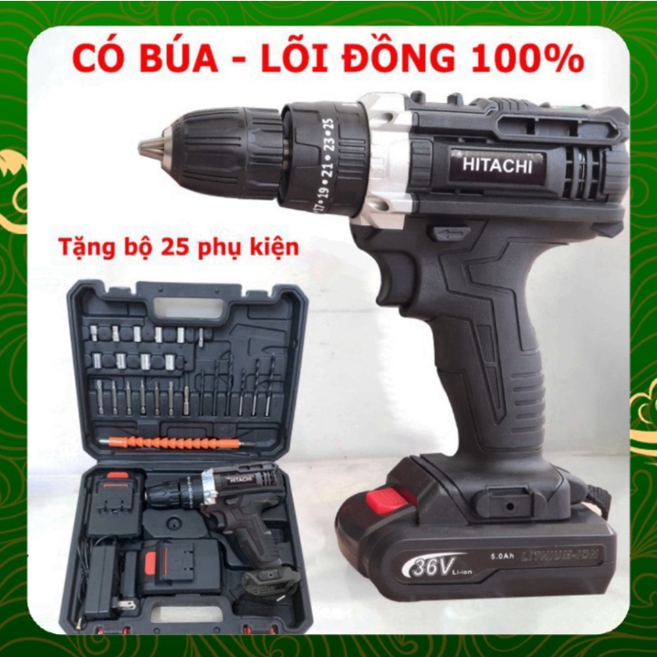 Máy Khoan Pin Hitachi 36V – 3 chức năng – Tặng Bộ Phụ Kiện 24 Chi Tiết – Máy Khoan Bắn Vít Cầm Tay | sẵn hàng|