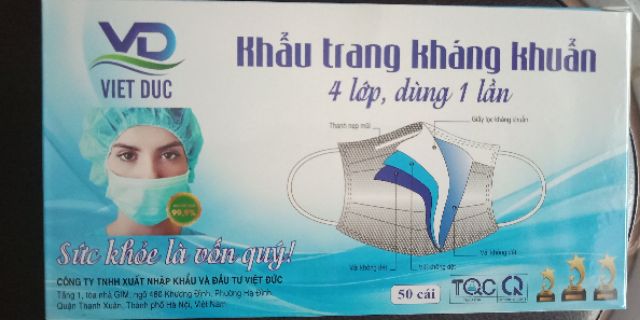 KHẨU TRANG Y TẾ VIỆT ĐUC 4 lớp 1 lớp giấy kháng khuẩn