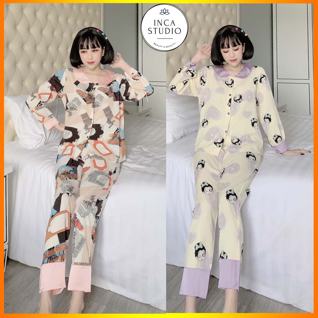 (Xả kho Loai 1- Có size) Đồ ngủ Pyjama lụa Mango cao cấp INCA 16- Chất Lụa thoáng mát, họa tiết siêu xinh