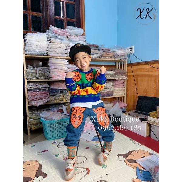 Set Quần Jean Cao Cấp Bé Trai Áo Nỉ xốp sành điệu [Ảnh Thật]