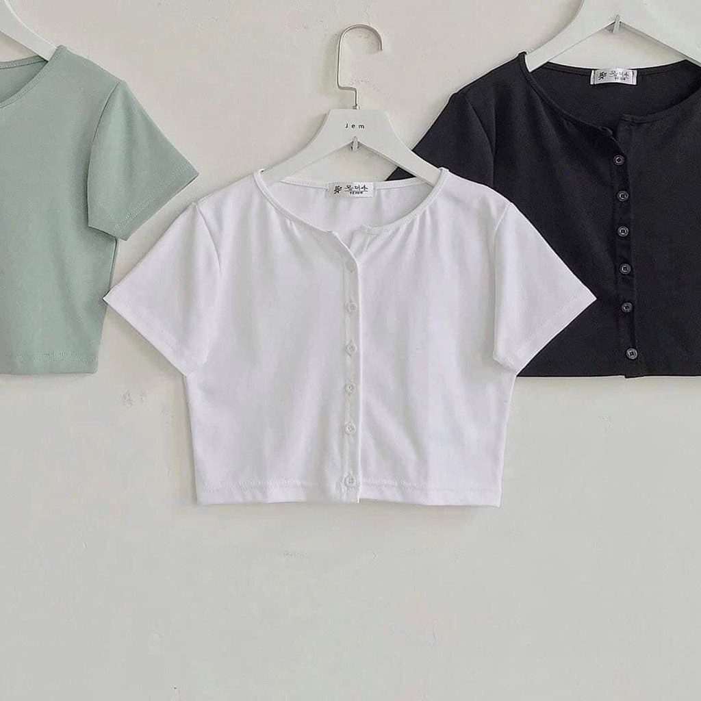 Áo croptop nút ngực chất bozip cotton co dãn tốt mặt mịn, không xù.