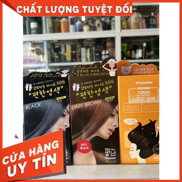 GỘI KHÔ ,GỘI THẢO DƯỢC PHỦ BẠC 100% PYEONAN,-PREMIUM- đen _ nâu đen  - NÂU SÁNG- hàn quốc pyeonan- KHÔNG KHÔ TÓC -GIŨ MA