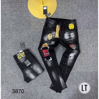 Quần bò nam ICON khoá lệch logo, rách vá gối, quần jean nam - bearshop