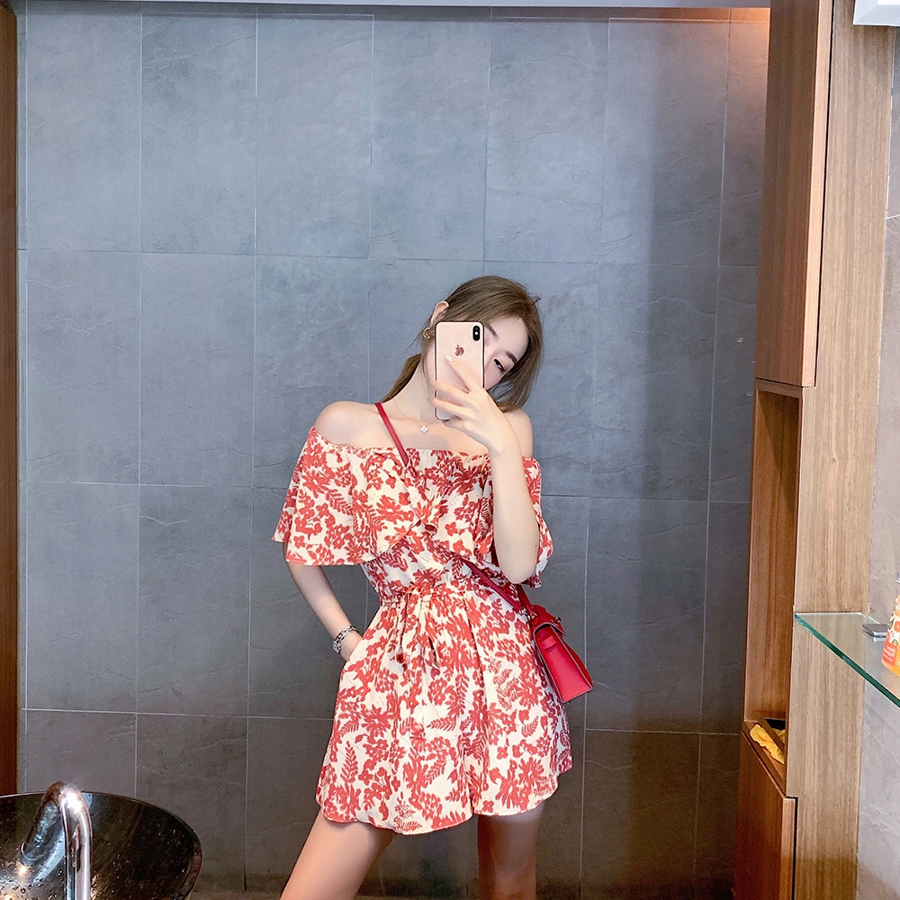 NRVP Áo nữ nhún bèo hở vai thắt nơ ôm eo thời trang xinh xắn