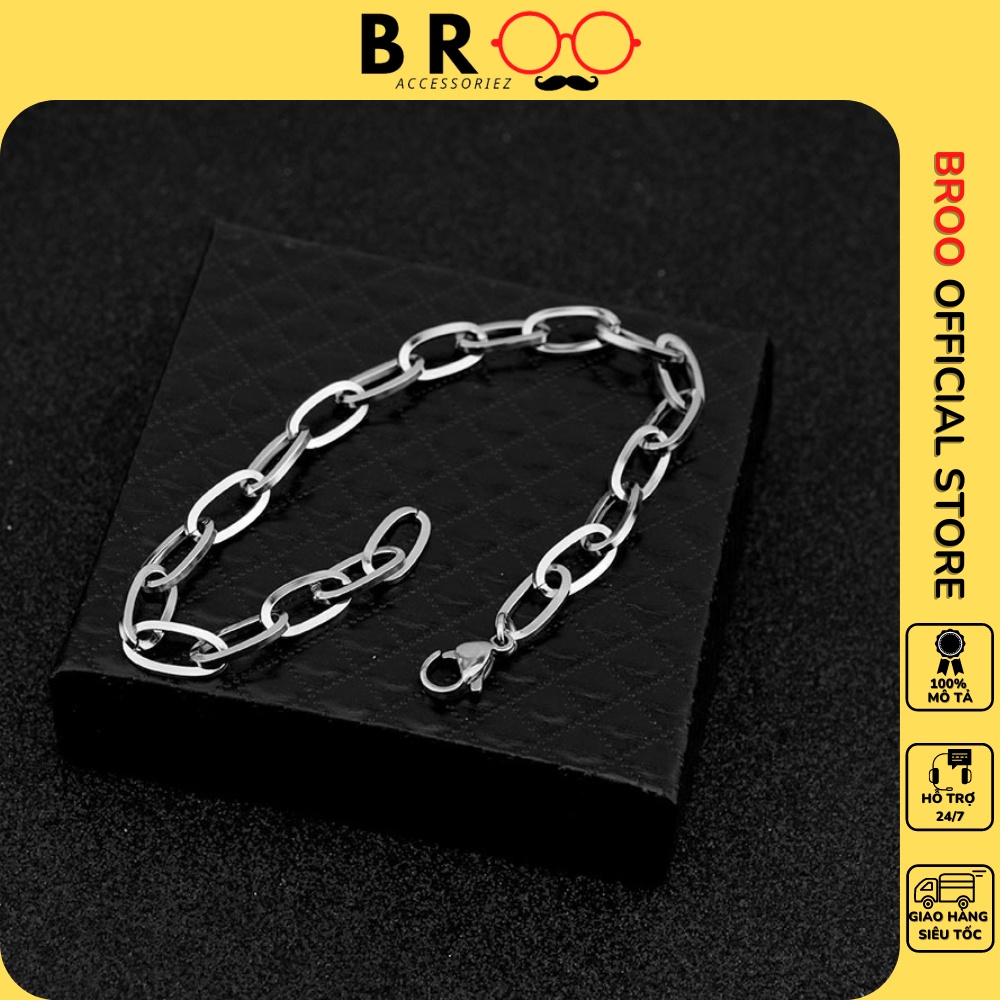 Vòng tay nam nữ chuỗi xích dẹt BROO vòng tay đôi màu bạc đơn giản phong cách Hàn Quốc
