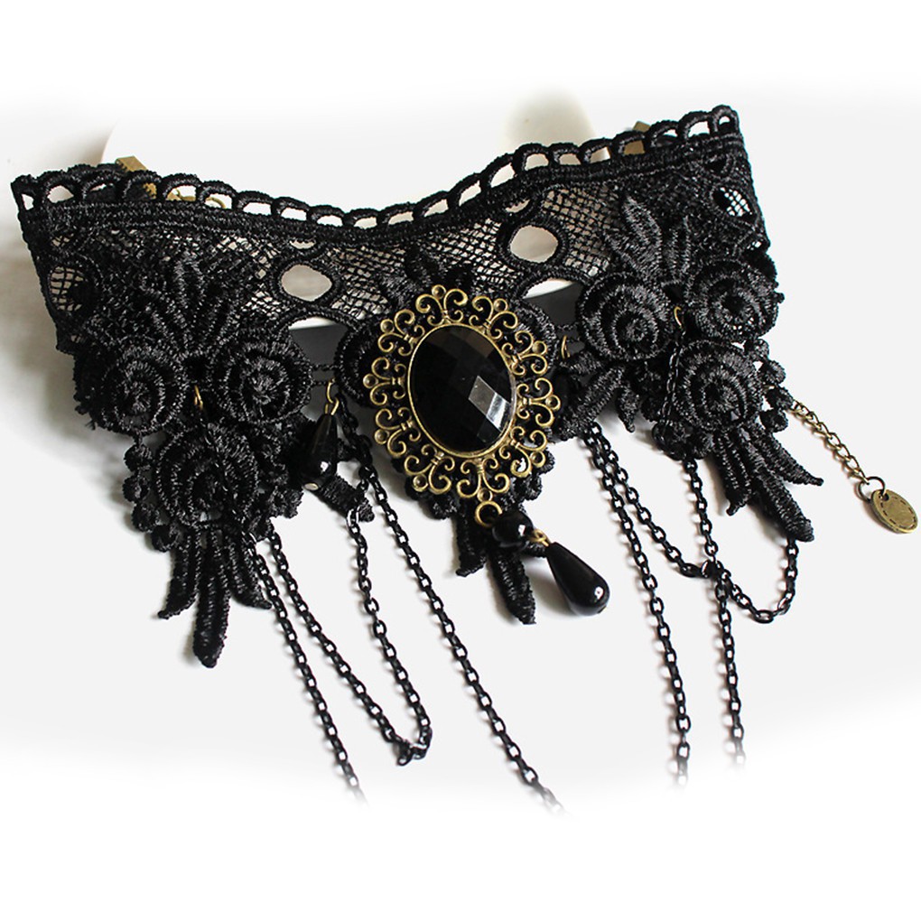 Vòng cổ nữ Choker phối ren đính hạt