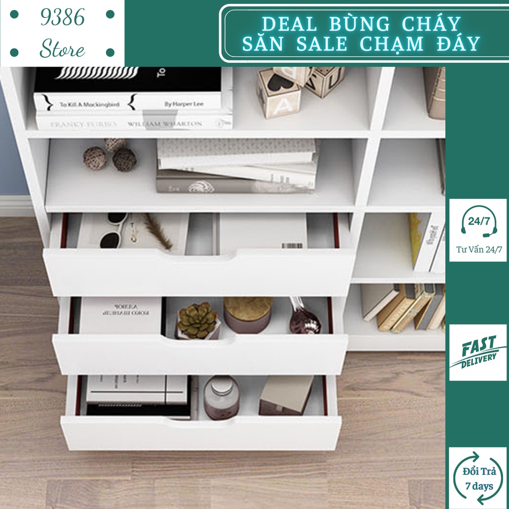 Tủ sách gỗ kèm ngăn kéo hiện đại, đa năng TS2018 9386 STORE