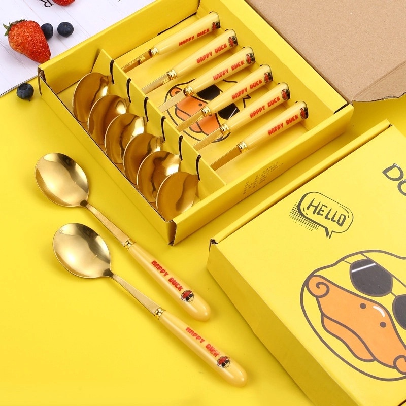Hộp 6 muỗng inox hình vịt vàng dễ thương Duck đáng yêu