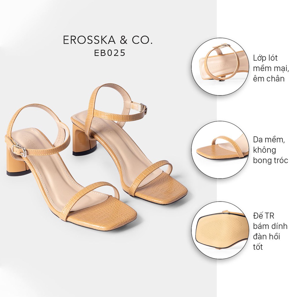 [Nhập MABR07061 giảm 8% cho đơn 99k] Giày sandal cao gót Erosska mũi vuông phối dây cao 5cm màu nude - EB025