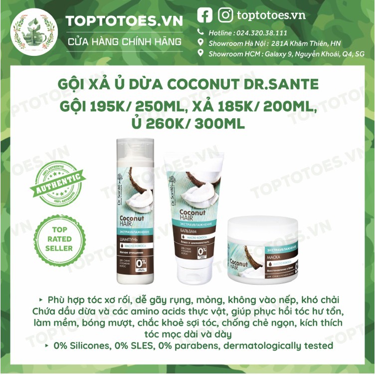 Gội xả ủ Dr.Sante Coconut nuôi dưỡng tóc suôn mềm, bóng khoẻ, vào nếp, giảm xơ rối, phục hồi tóc