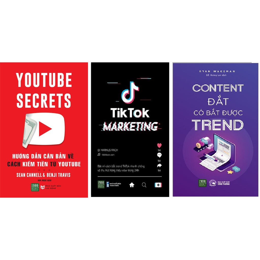 Sách - Combo 3 Cuốn Sách Tiktok Marketing, Kiếm Tiền Từ Youtube, Content Đắt Có Bắt Được Trend ( Kèm sổ tay )