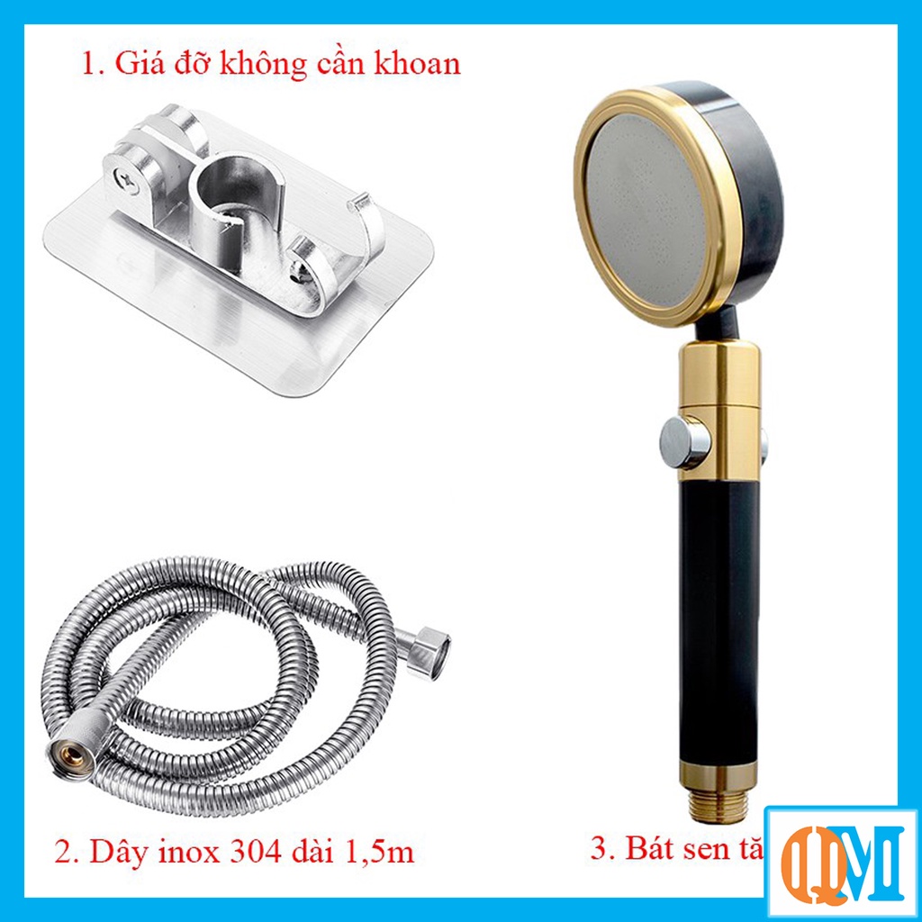 Bộ vòi sen tăng áp có nút bật tắt nước bằng hợp kim nhôm màu vàng đen chống oxi hóa cao cấp ( cài dán Nhôm) - QM.TS019B3