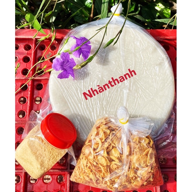 combo 0.5kg bánh tráng tròn phơi sương dẻo +100g muối +100g hành phi