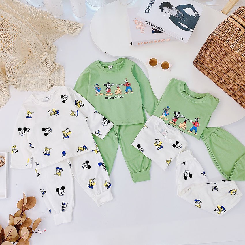 Bộ Quần Áo Dài Tay Thu Đông In Hình DISNEY CREW Vải Cotton Tàu Co Dãn 4 Chiều Cho Bé Từ 7-19kg Mã DT36