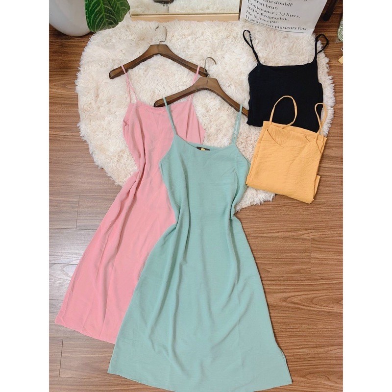 ĐẦM 2DÂY SUÔNG-Váy đũi suông maxi 2 dây 4 màu chất đũi mát