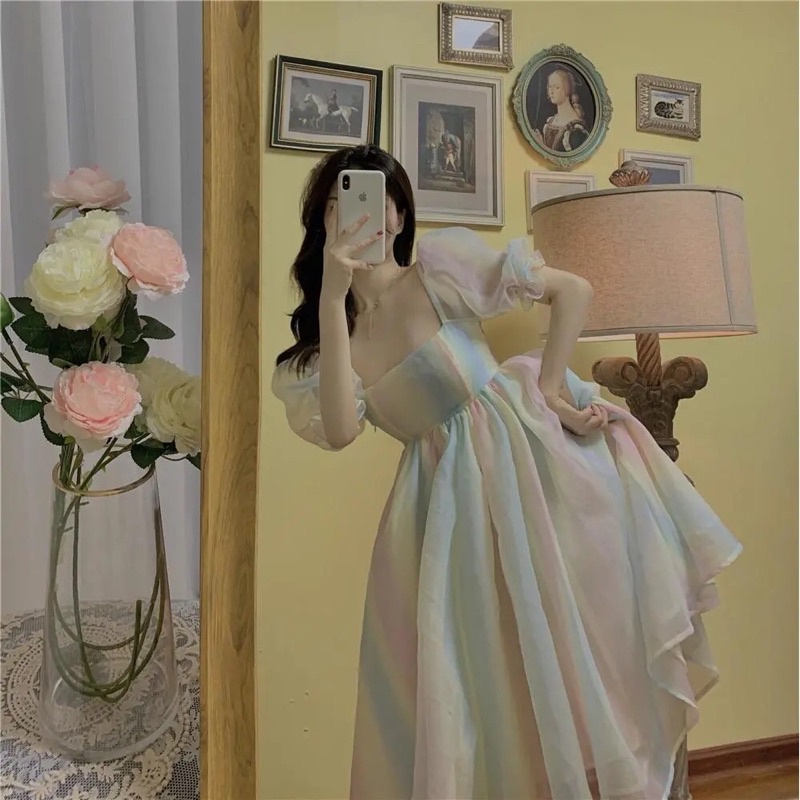Đầm Xoè Màu Pastel Loang Xinh Xắn Kiểu Dáng Công Chúa Thời Trang Hàn Quốc