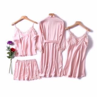 [sale 11.11] Sét váy/ đồ ngủ lụa 4 món đẹp mát cho các bạn nữ