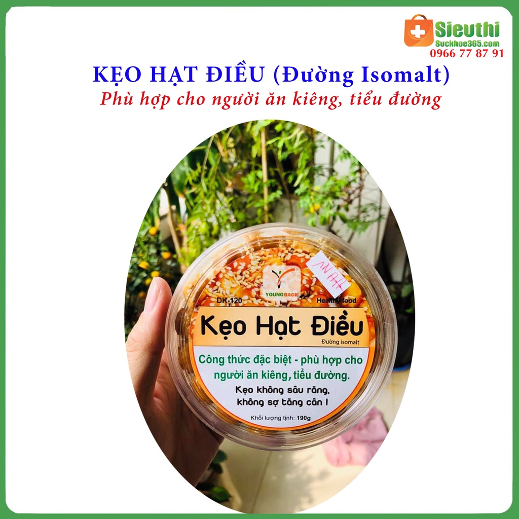 Kẹo hạt điều dành cho người tiểu đường, ăn kiêng, kẹo dinh dưỡng hộp 190g Siêu Thị Sức Khoẻ 365